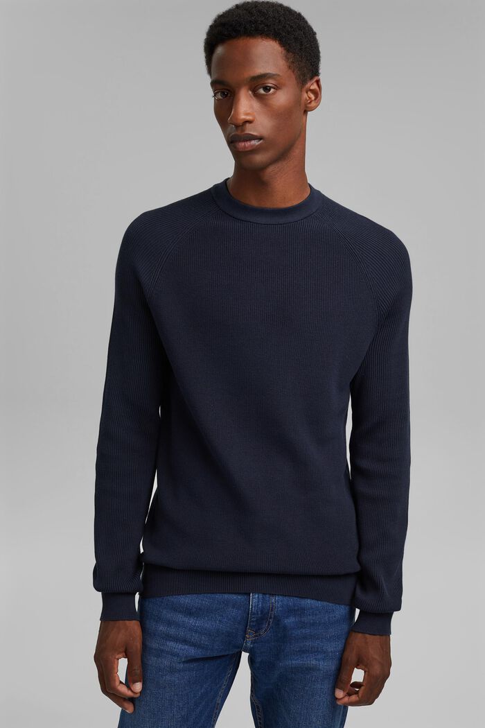 Rib knit jumper made of 100% cotton, NAVY, detail image number 0