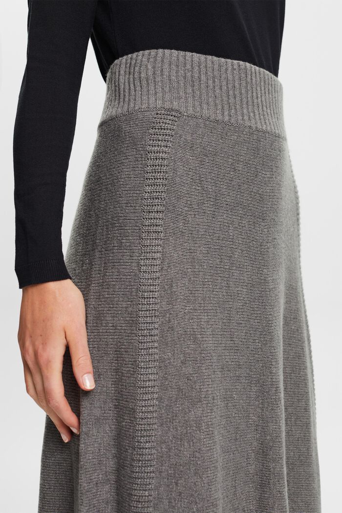 Knitted Wool-Blend Midi Skirt, BROWN GREY, detail image number 2