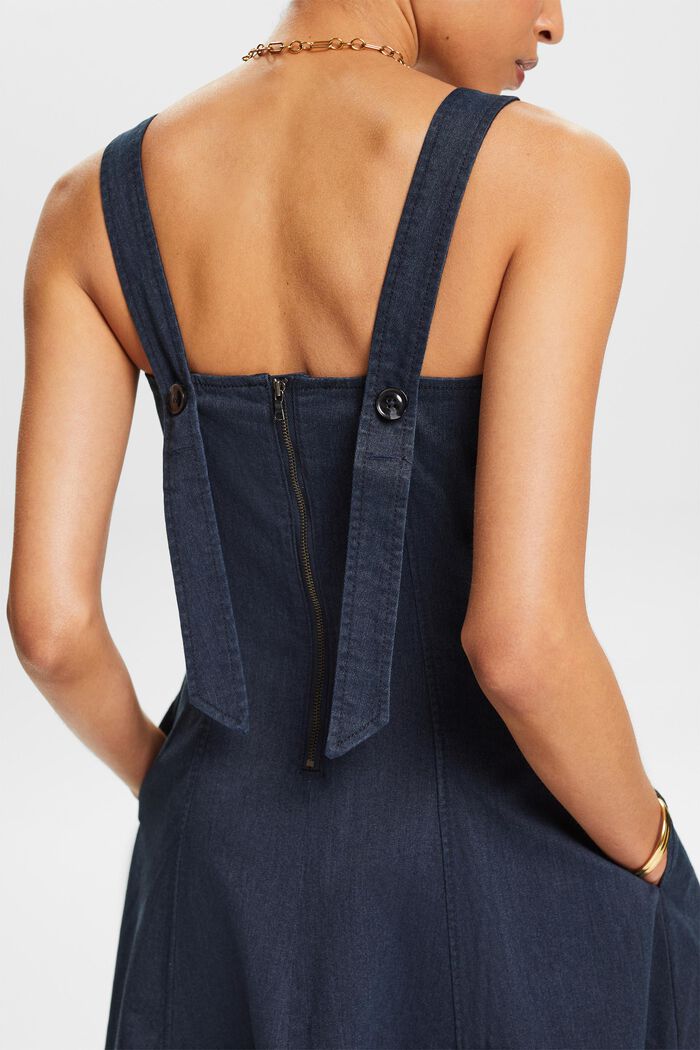 Pinafore Cotton-Twill Midi Dress, NAVY, detail image number 3