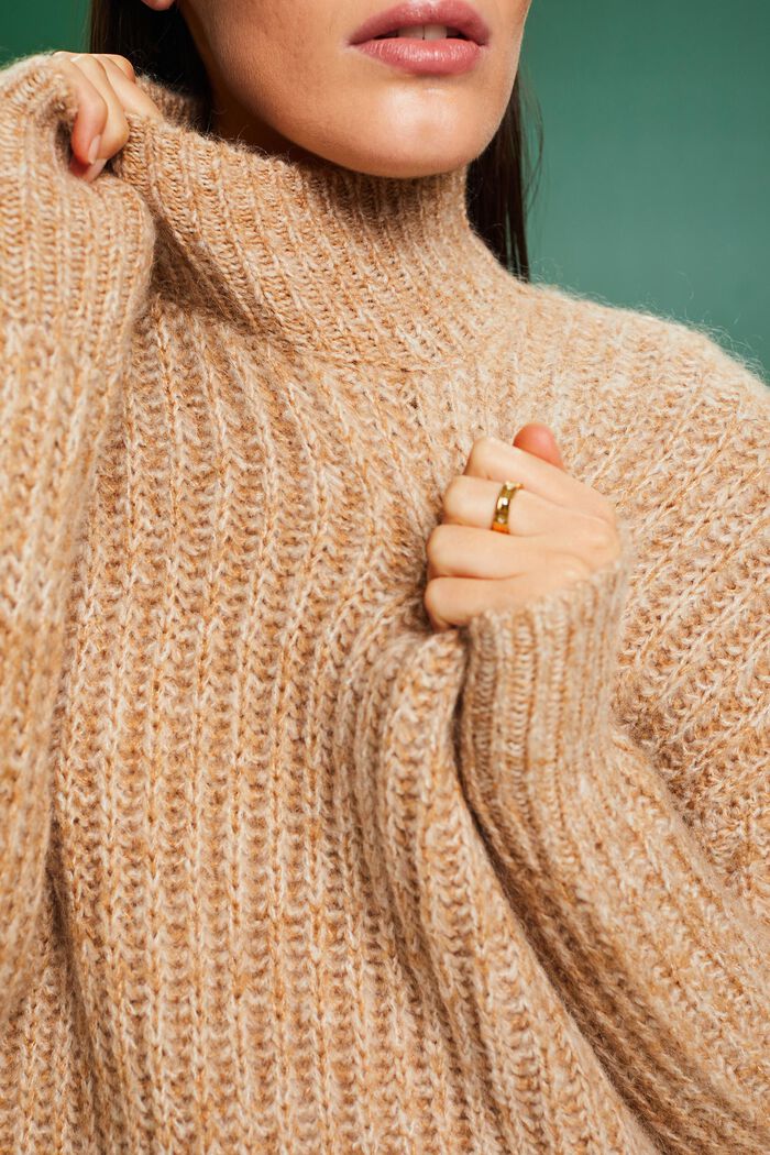 Chunky Knit Mockneck Sweater, CARAMEL, detail image number 3