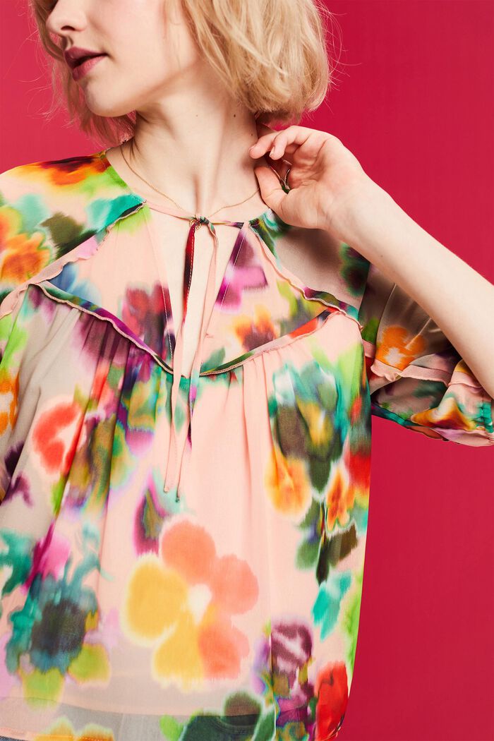 Floral Print Chiffon Blouse, CORAL, detail image number 2