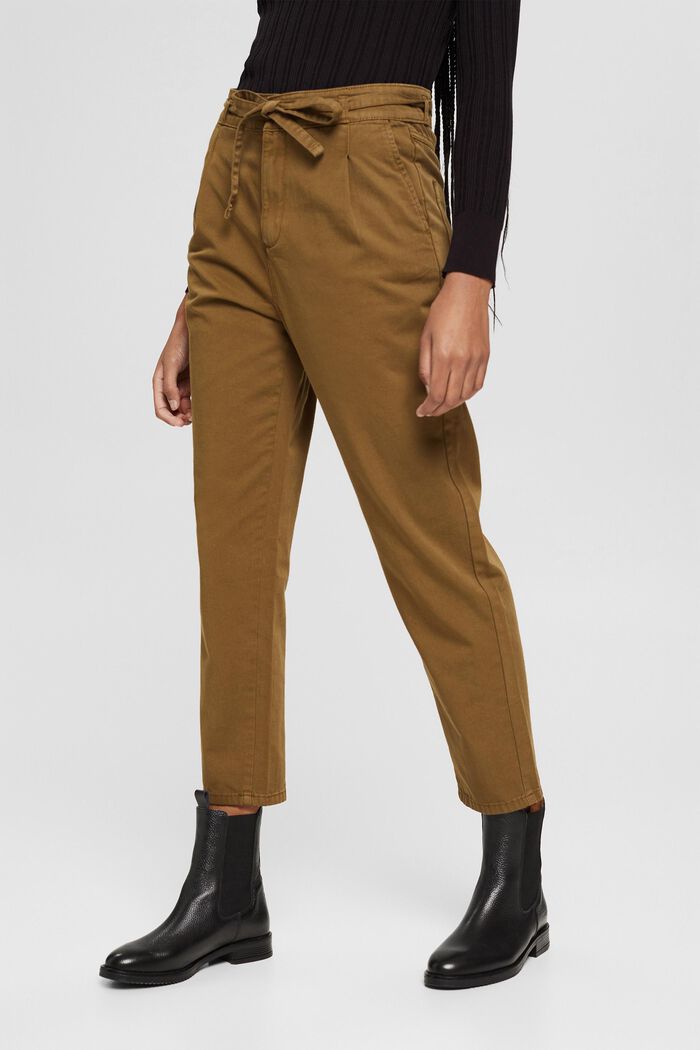 Waist pleat trousers with a belt, pima cotton, KHAKI GREEN, detail image number 0