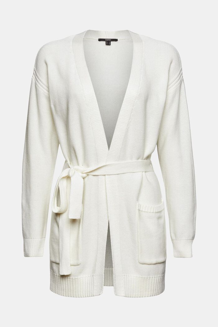 Containing TENCEL™: cardigan with a tie-around belt, OFF WHITE, overview