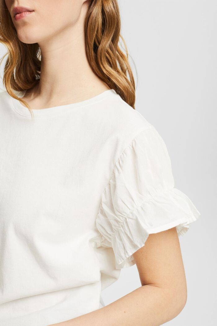 T-shirt with flounce sleeves, organic cotton, OFF WHITE, detail image number 2