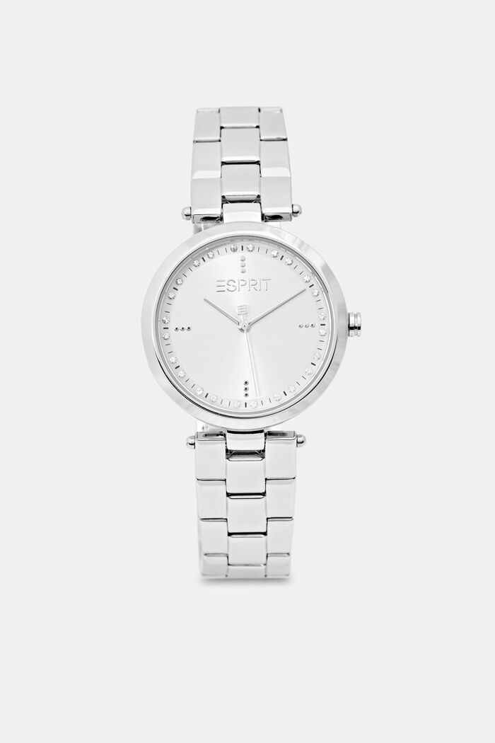 Stainless steel watch with a link bracelet and zirconia, SILVER, overview