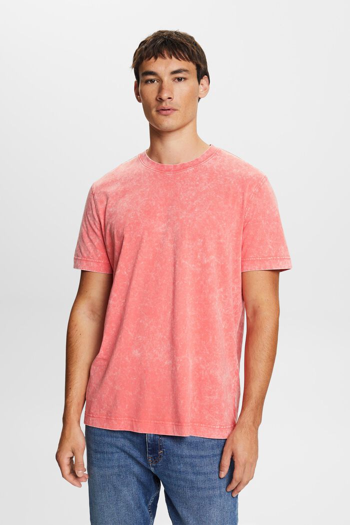 Stone washed T-shirt, 100% cotton, CORAL RED, detail image number 1