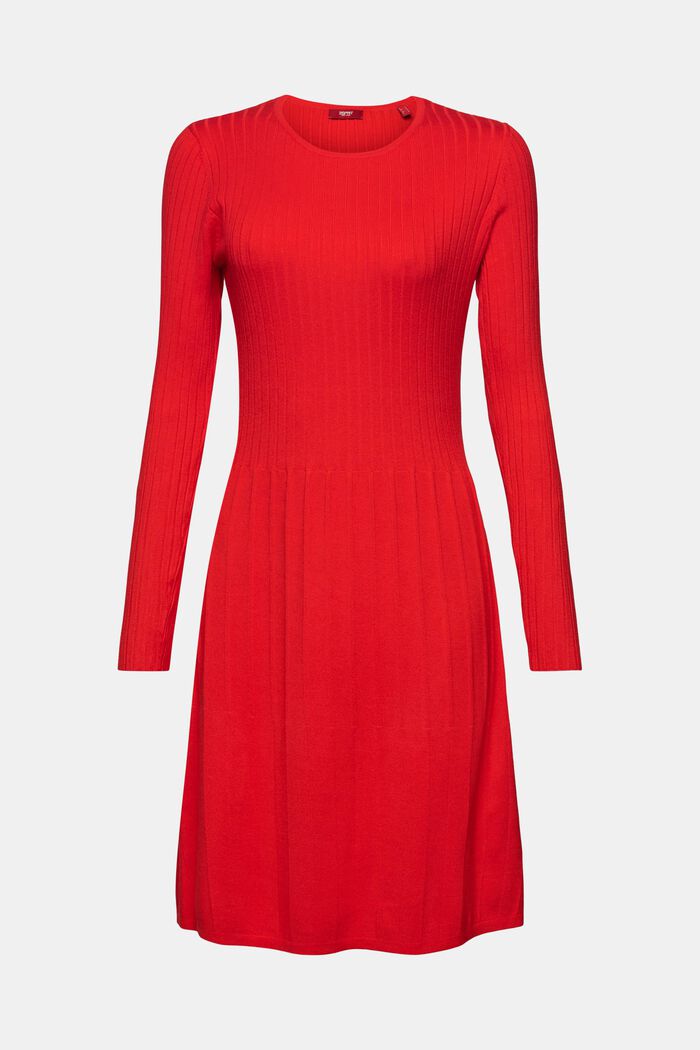 Pleated Rib-Knit Dress, RED, detail image number 7