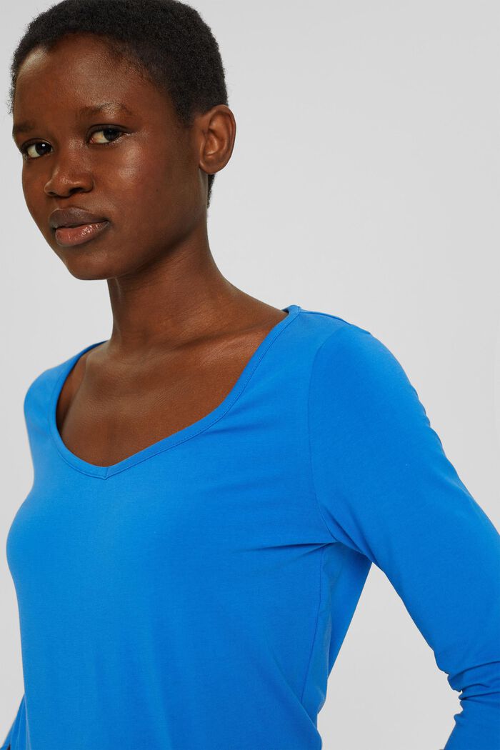 Long sleeve top with a V-neck, organic cotton, BLUE, detail image number 5