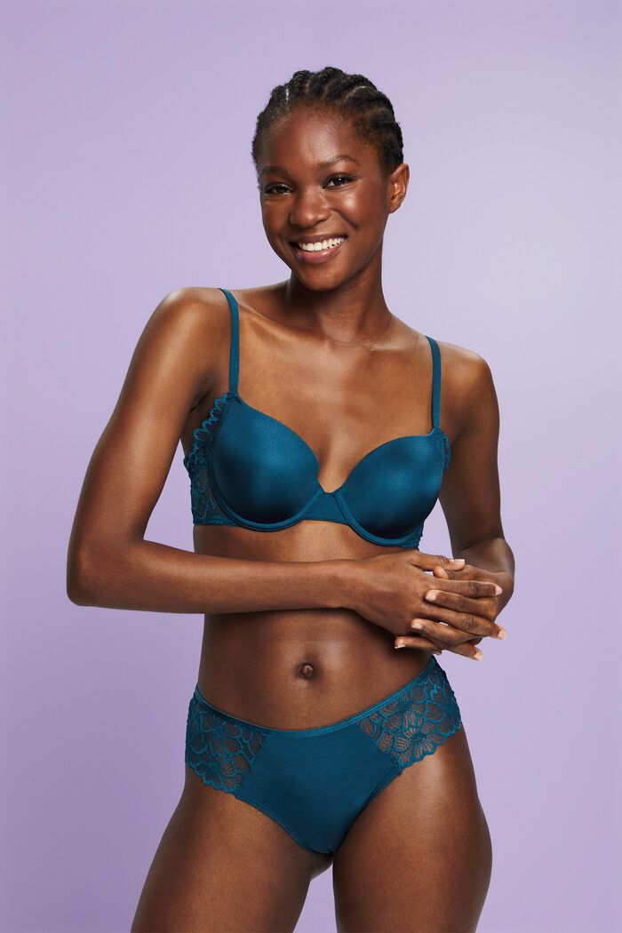 Padded Underwire Lace Bra, PETROL BLUE, detail image number 0