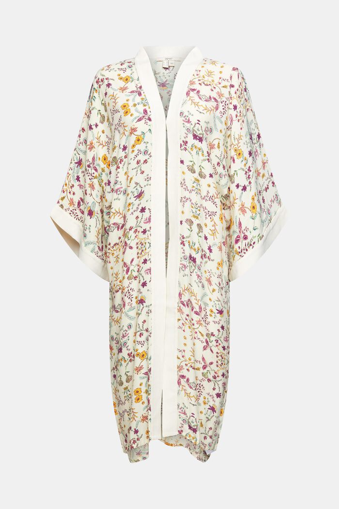 Kimono with a floral print, CREAM BEIGE, detail image number 0
