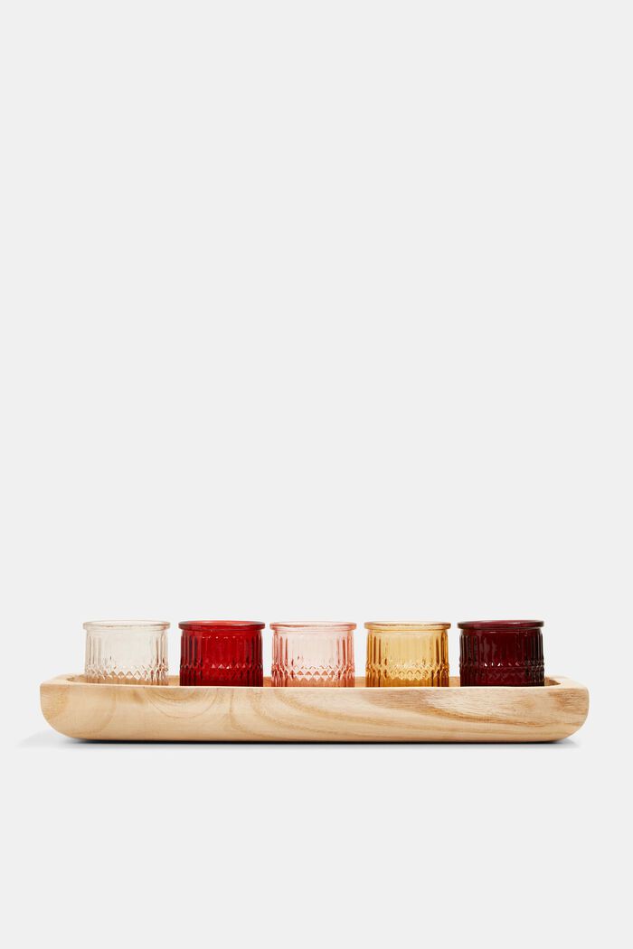 Natural wood tray with candles