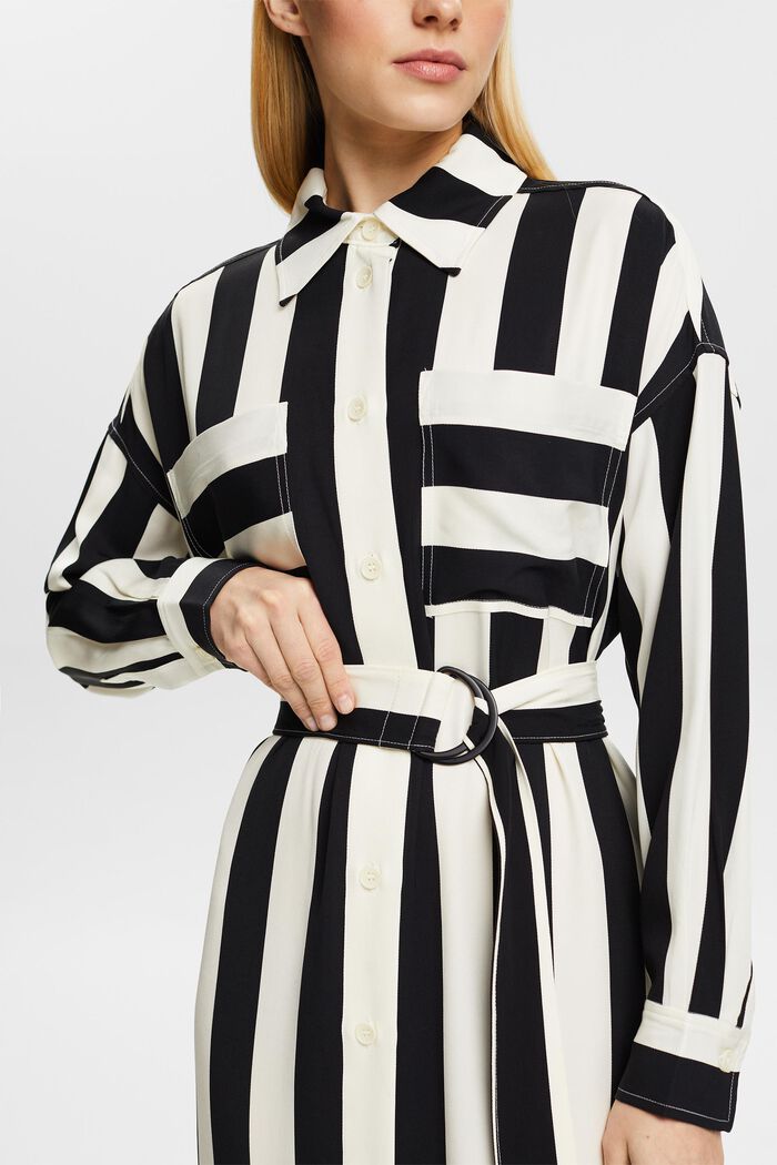 Striped Belted Shirt Dress, BLACK, detail image number 3
