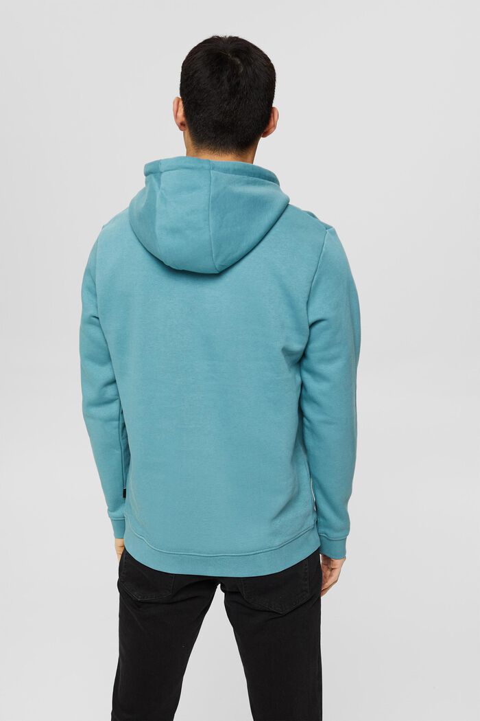 Made of recycled material: sweatshirt hoodie with print, TURQUOISE, detail image number 3