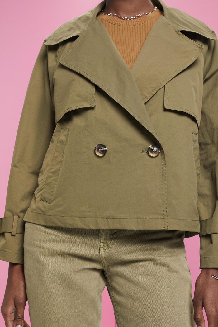 Short double-breasted trench coat, KHAKI GREEN, detail image number 2