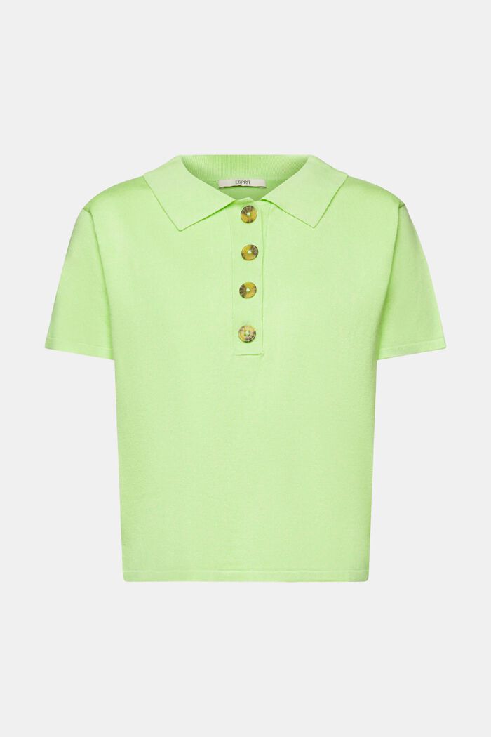 Short-sleeved knit sweater with polo collar, CITRUS GREEN, detail image number 5