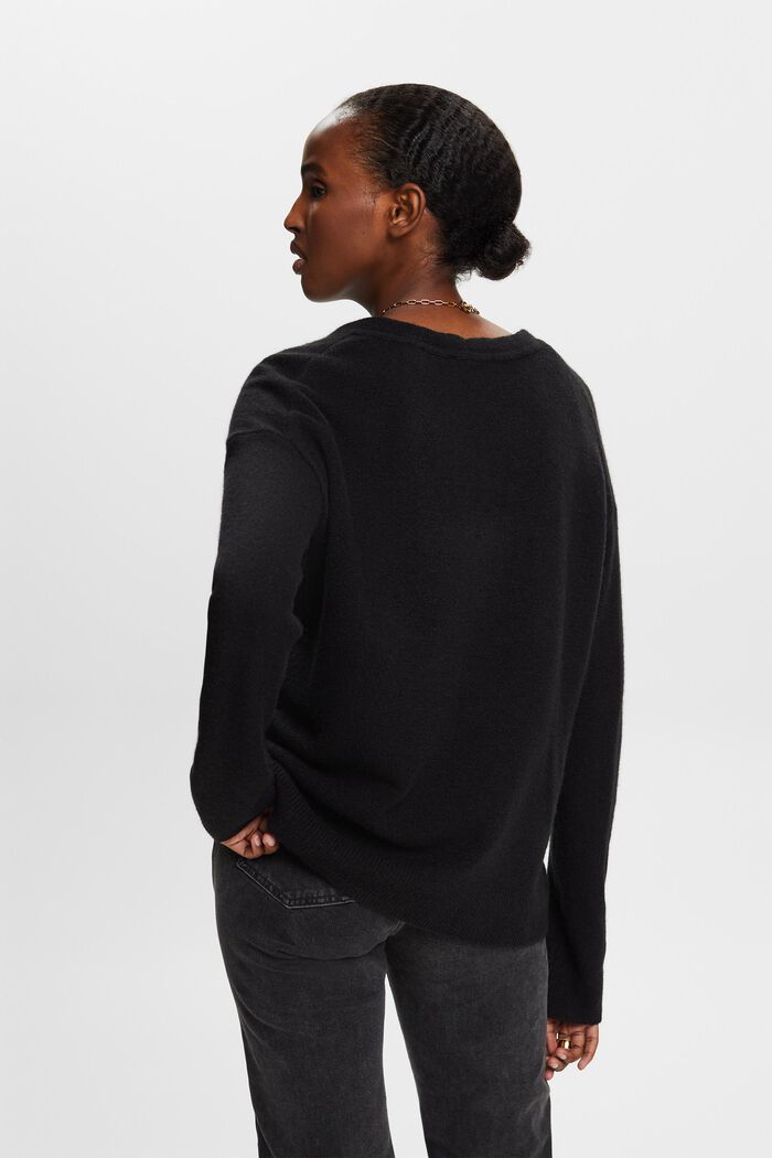 Wool Blend V-Neck Sweater, BLACK, detail image number 3