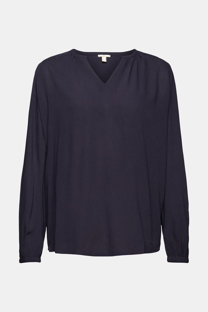 Blouse with a cup-shaped neckline, in LENZING™ ECOVERO™, NAVY, detail image number 7