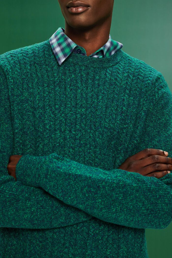 Melange Cable Knit Crewneck Sweater, GREEN, detail image number 2