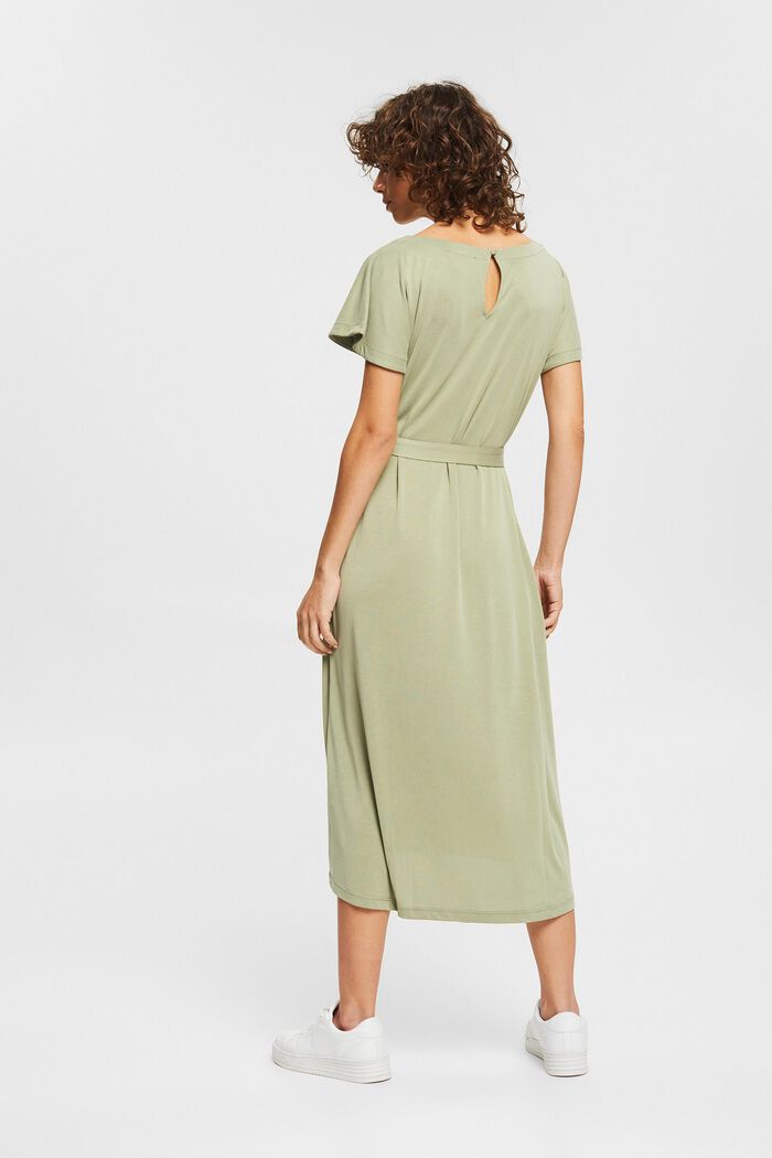 Containing TENCEL™: midi dress with a tie-around belt, LIGHT KHAKI, detail image number 2