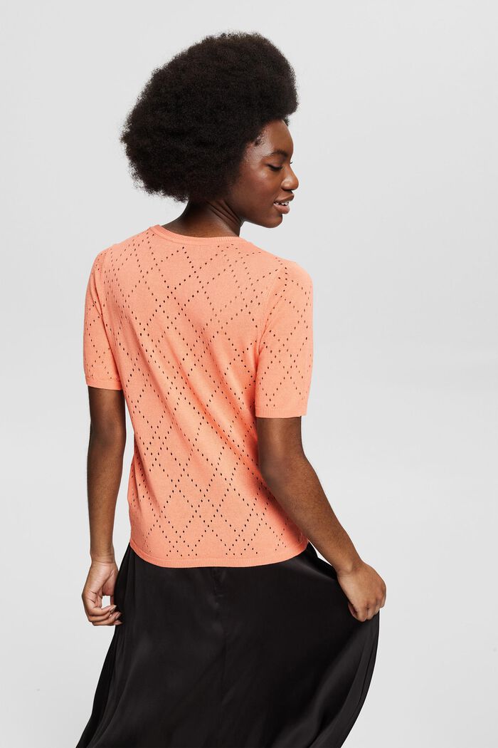 Linen blend: Knitted top with a openwork pattern, CORAL ORANGE, detail image number 3