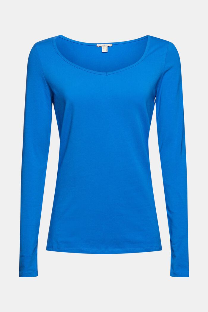 Long sleeve top with a V-neck, organic cotton, BLUE, detail image number 7
