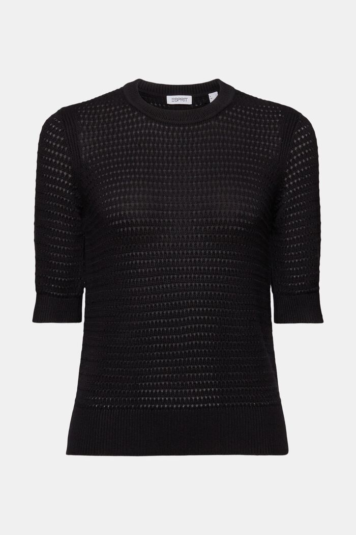 Mesh Short-Sleeve Sweater, BLACK, detail image number 6