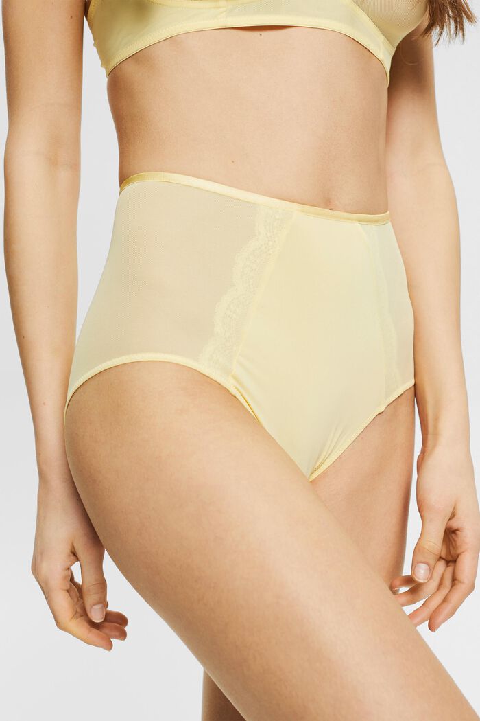 Made of recycled material: high-waisted briefs with mesh, LIGHT YELLOW, detail image number 1