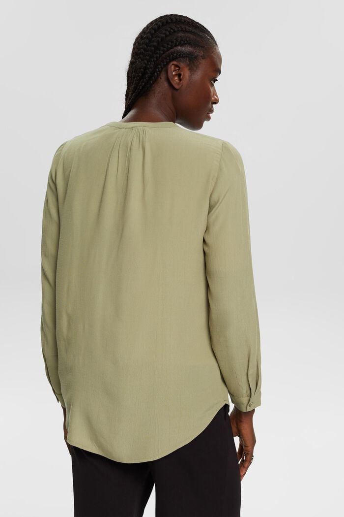 V-neck blouse of LENZING™ and ECOVERO™ viscose, LIGHT KHAKI, detail image number 3