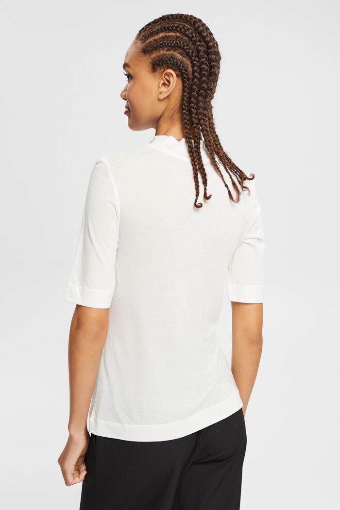 With TENCEL™: T-shirt with band collar, OFF WHITE, detail image number 4