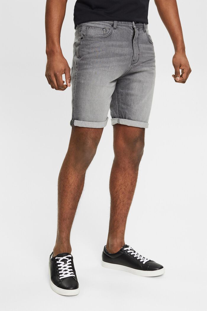 Denim shorts in cotton, GREY LIGHT WASHED, overview