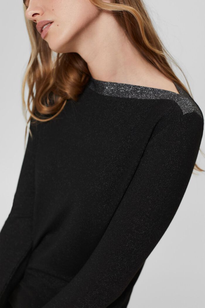 Glittering long sleeve top made of recycled material, BLACK, detail image number 2
