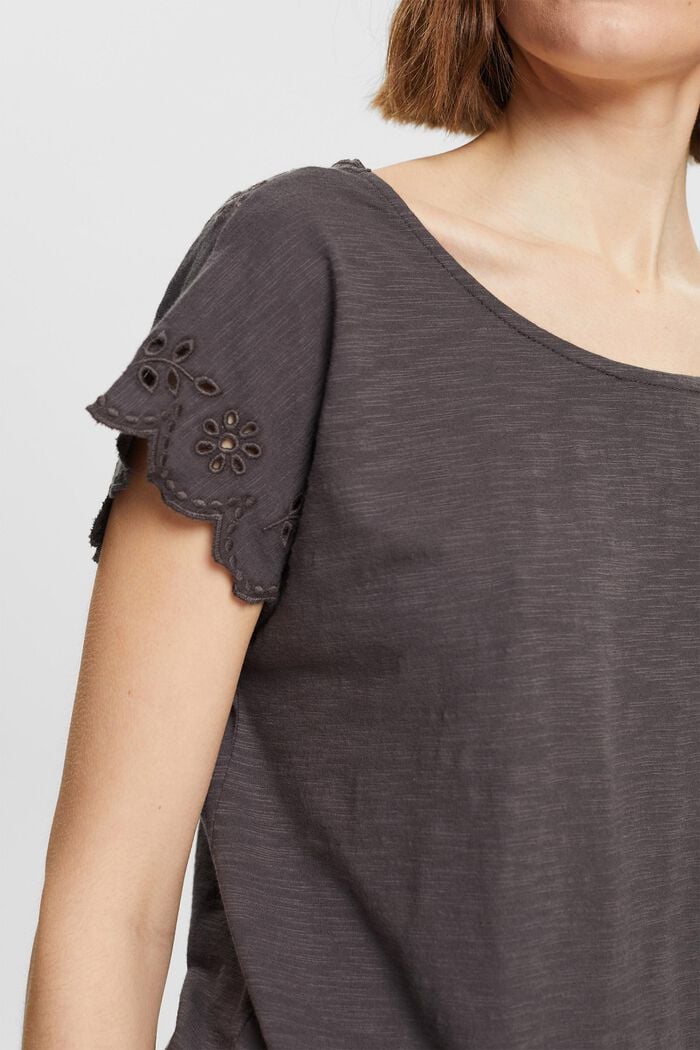 Top with broderie anglaise, ANTHRACITE, detail image number 2