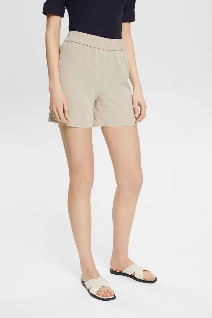 Fabric shorts with a crinkle finish, LIGHT TAUPE, detail image number 1