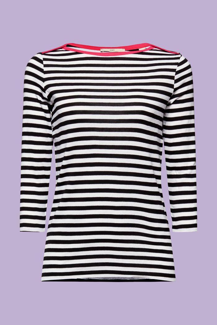 Striped boat neck shirt, BLACK, detail image number 6