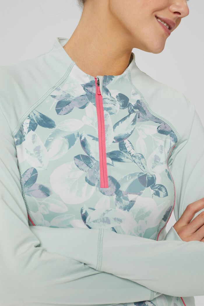 Patterned active long sleeve top with E-DRY, PASTEL GREEN, detail image number 2