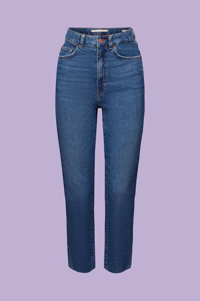 Super high-rise jeans with frayed hem, BLUE DARK WASHED, detail image number 6