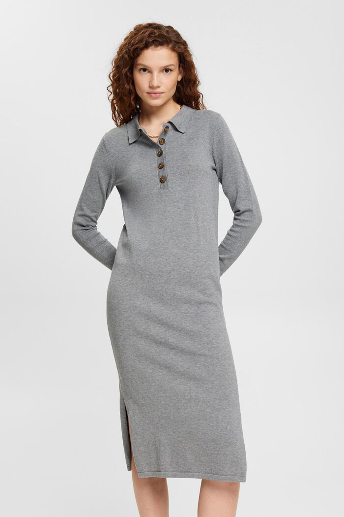 Knitted polo collar dress, GUNMETAL 5, detail image number 0