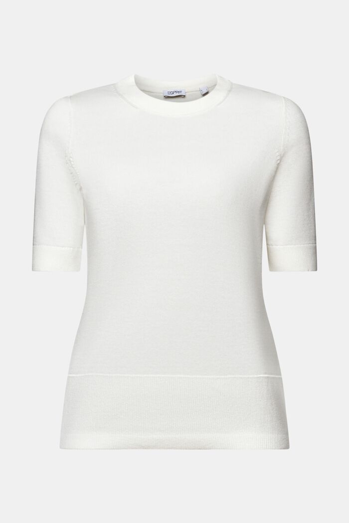 Short-Sleeve Crewneck Sweater, OFF WHITE, detail image number 6