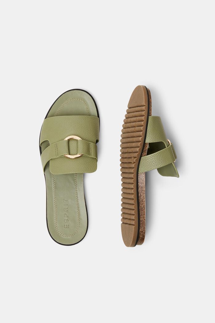 Faux leather sliders with ring detail, KHAKI GREEN, detail image number 5
