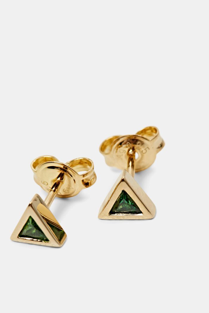 Triangle Glass Stud Earrings, GOLD, detail image number 1