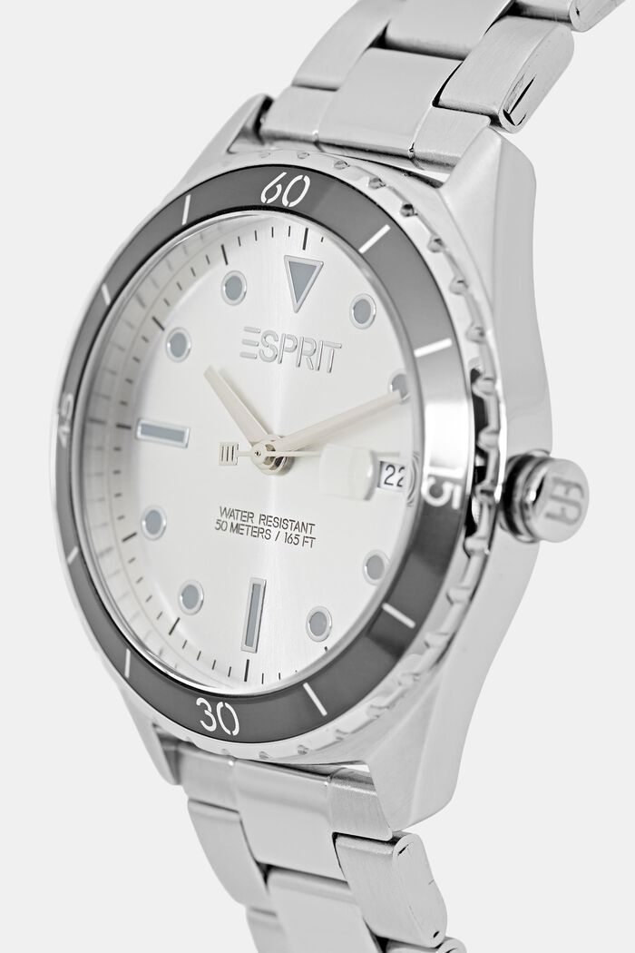 Stainless steel watch with a contrasting bezel, SILVER, detail image number 1