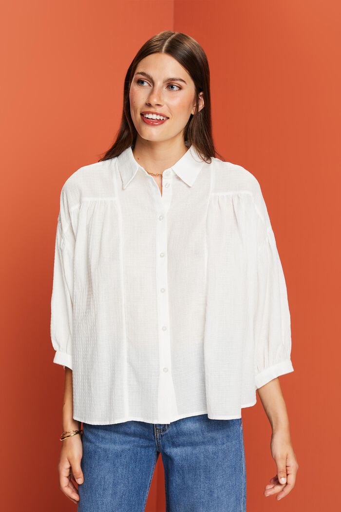 Oversized blouse, 100% cotton, WHITE, detail image number 0