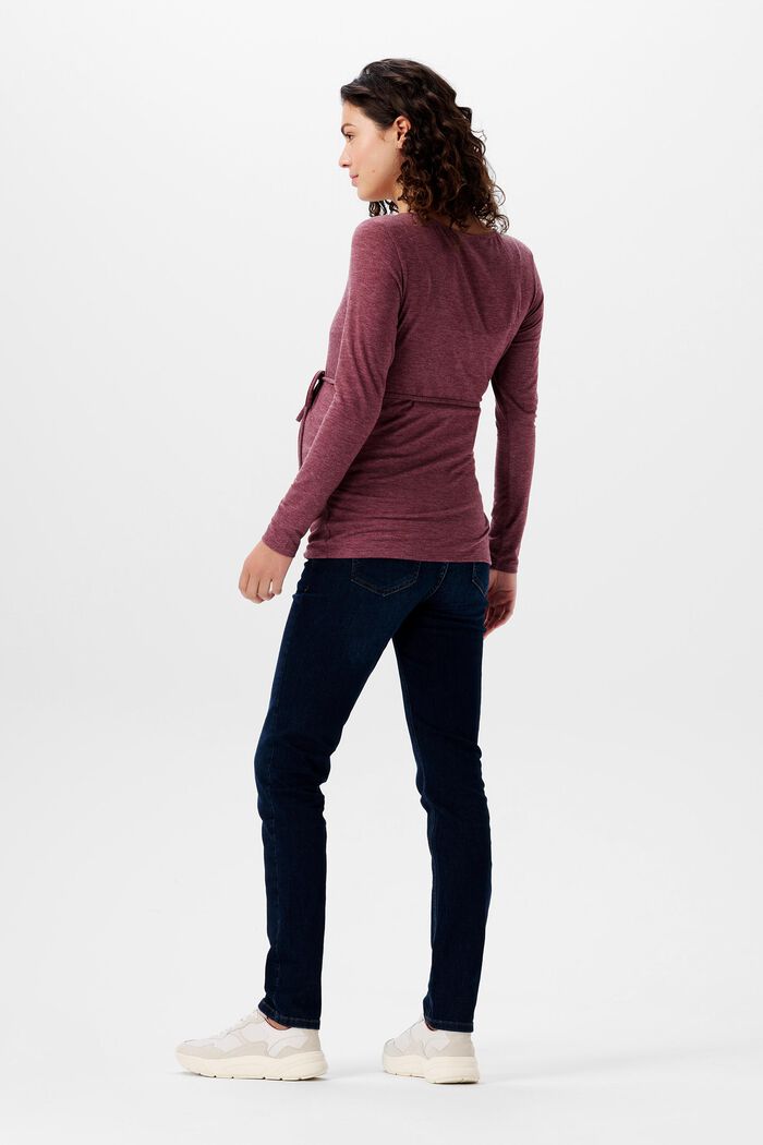 Jersey Henley Long Sleeve Top, PLUM RED, detail image number 2