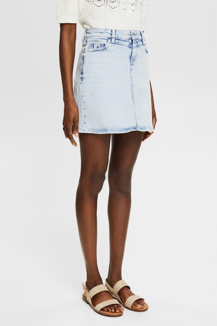 Denim mini skirt, BLUE BLEACHED, detail image number 0