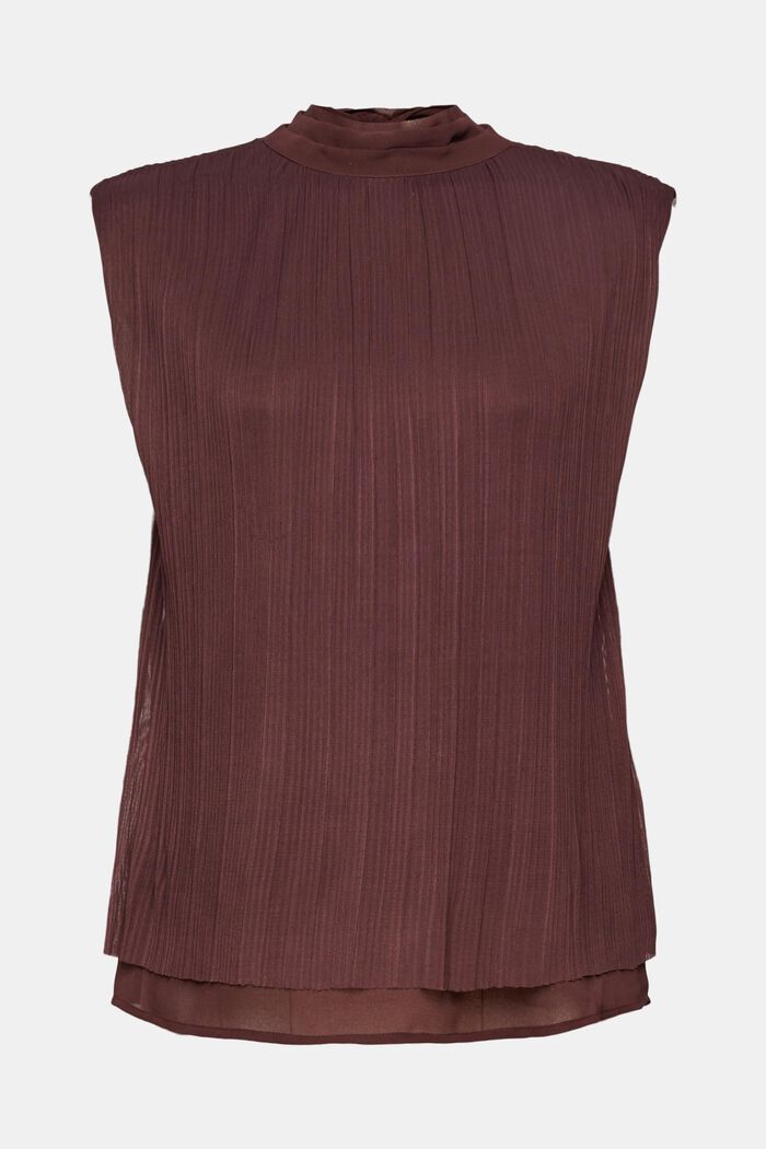 Pleated chiffon top with neck ties, BORDEAUX RED, detail image number 8