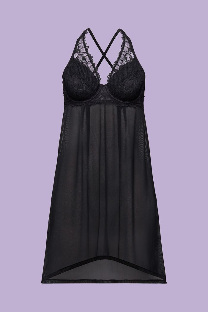 Underwire Mesh Lace Camisole, BLACK, detail image number 5