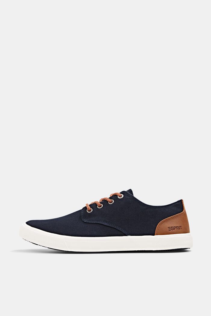 Canvas trainers with faux leather elements, NAVY, overview