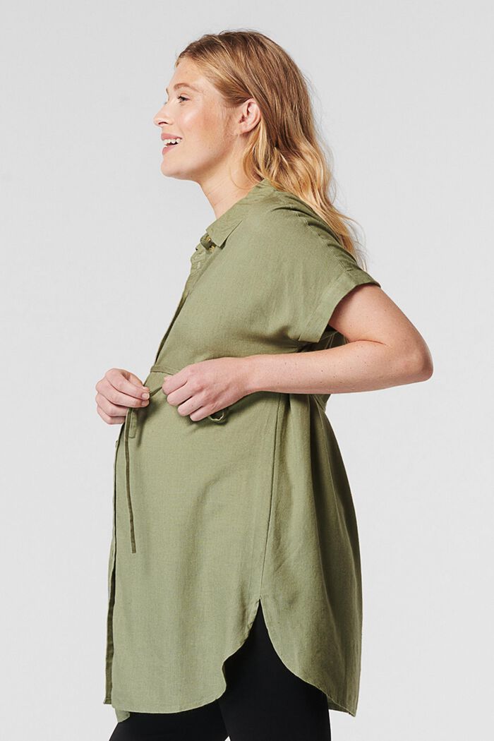 Linen blend: blouse with tie, REAL OLIVE, detail image number 0