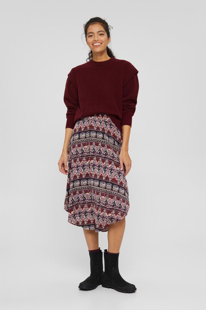 Midi skirt with a print and elasticated waistband, GARNET RED, detail image number 6