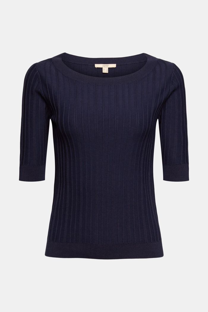 T-shirt with a ribbed texture, NAVY, overview